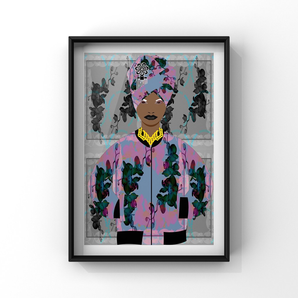 Black girl in turban with Afro&nbsp;comb