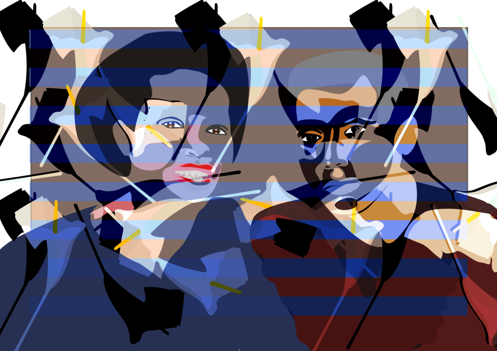 A contemporary exploration of identity and connection, where figures emerge through layers of colour, shape and fragmented lines. Between the Lines invites you to look beyond the obvious and discover the relationships hidden within the composition.